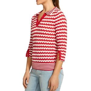 FDJ French dressing jeans 3/4 Sleeve Polo Sweater, Red Stripe size small